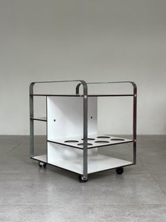 Italian Bar Trolley / Service Cart, Chrome & White Laminate, 1970s