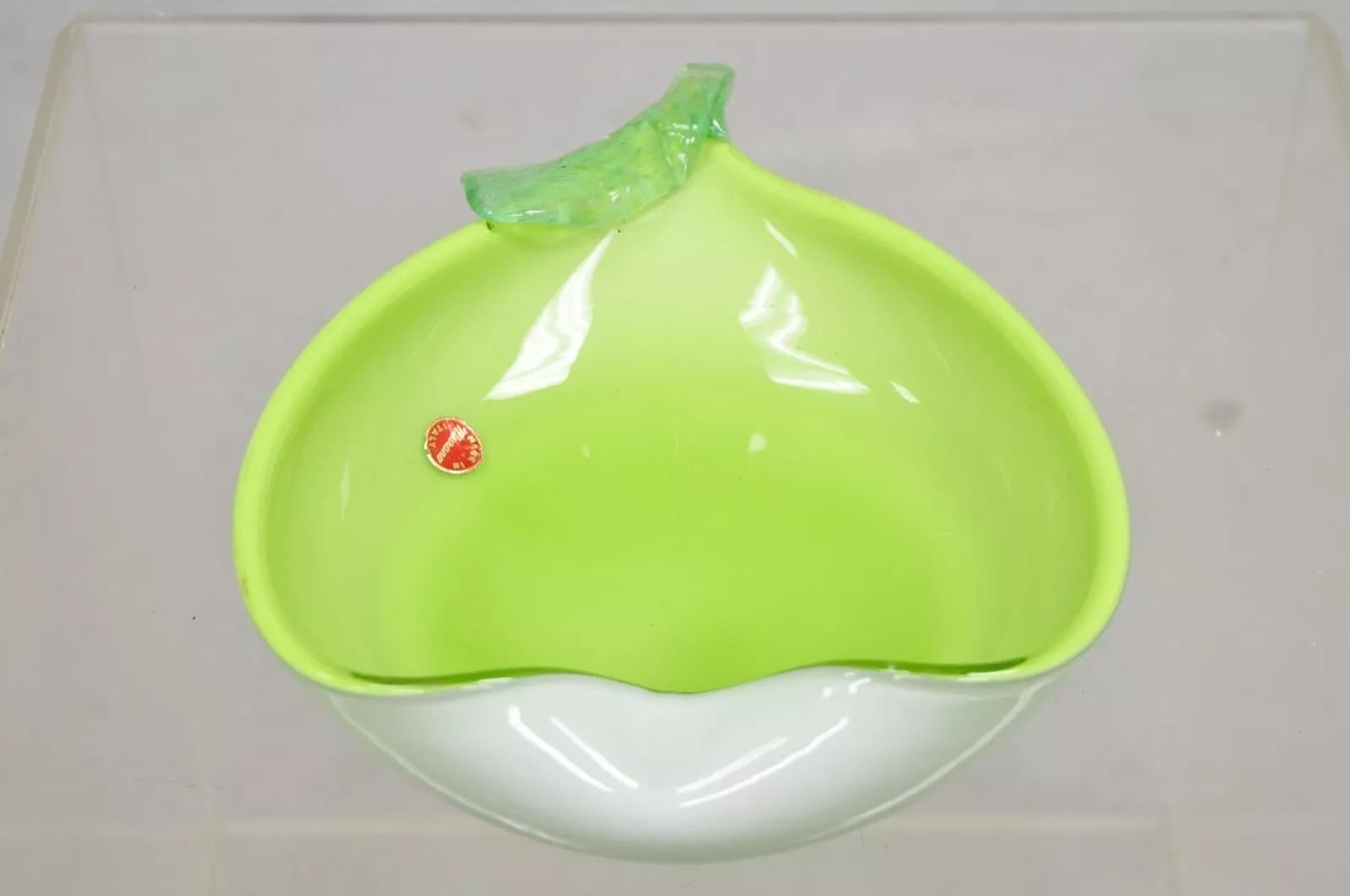 Italian Barbini Murano Art Glass Pear Shaped Green & White Bowl Trinket Dish For Sale 5