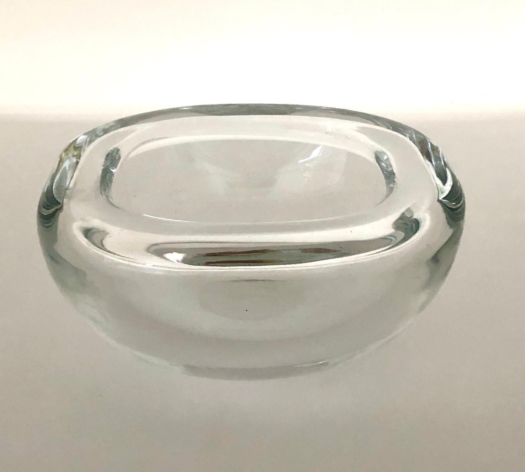 20th Century Barbini Murano Clear Blown Round Glass Candy Bowl with Square Lip Opening