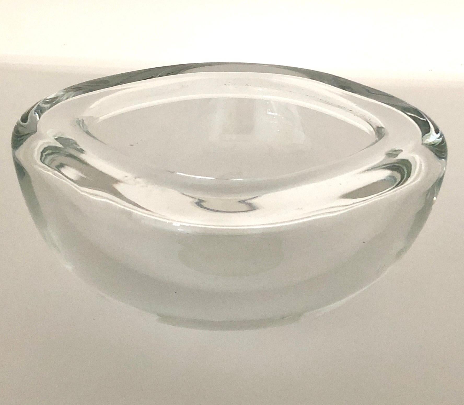 Blown Glass Barbini Murano Clear Blown Round Glass Candy Bowl with Square Lip Opening