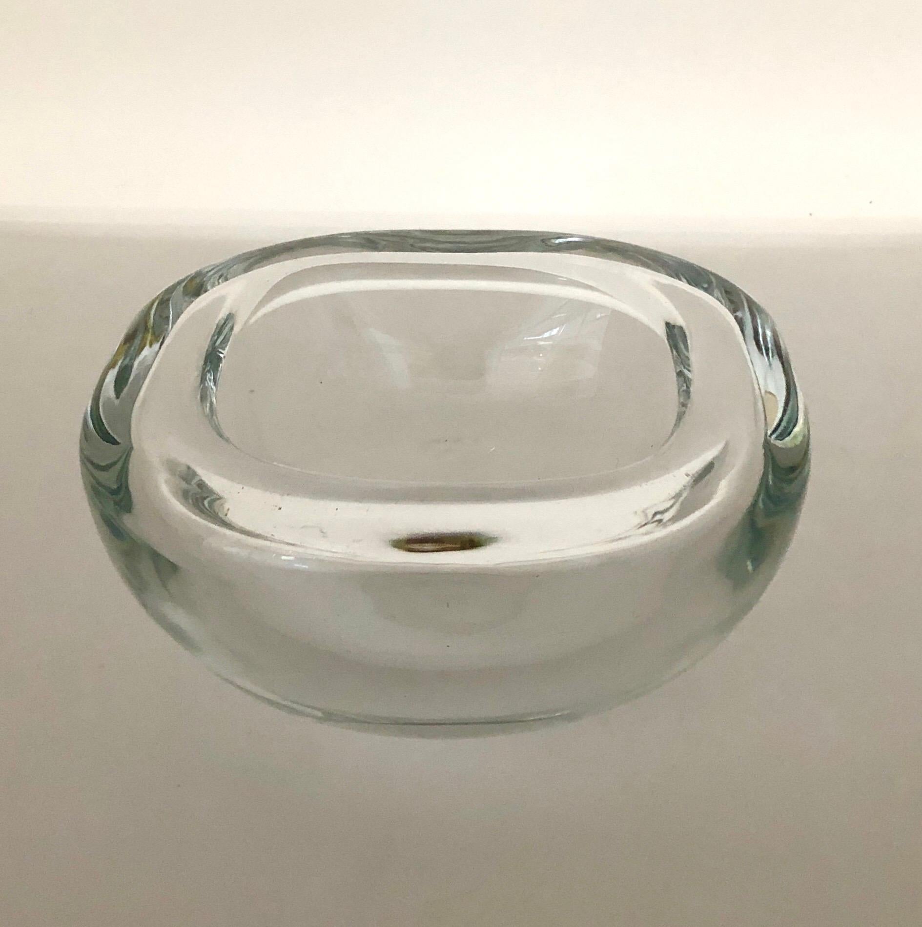 Italian Barbini Murano Clear Blown Round Glass Candy Bowl with Square Lip Opening