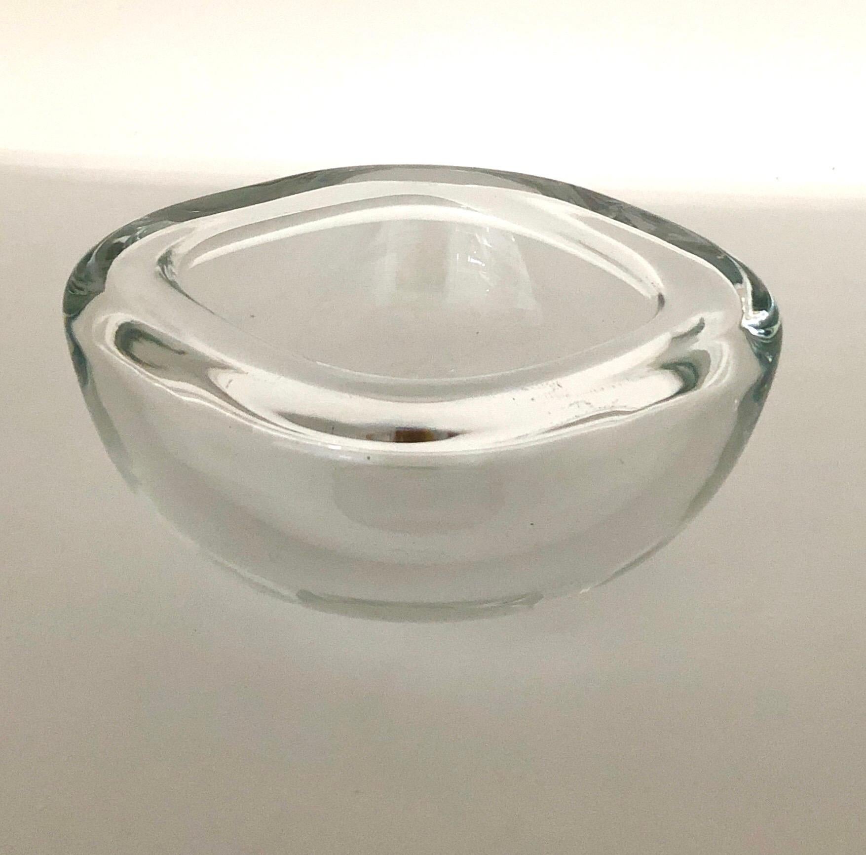 Barbini Murano Clear Blown Round Glass Candy Bowl with Square Lip Opening In Good Condition In Houston, TX