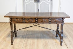 Italian Baroque 17th Century Walnut and Wrought Iron Four-Drawer Refectory Table