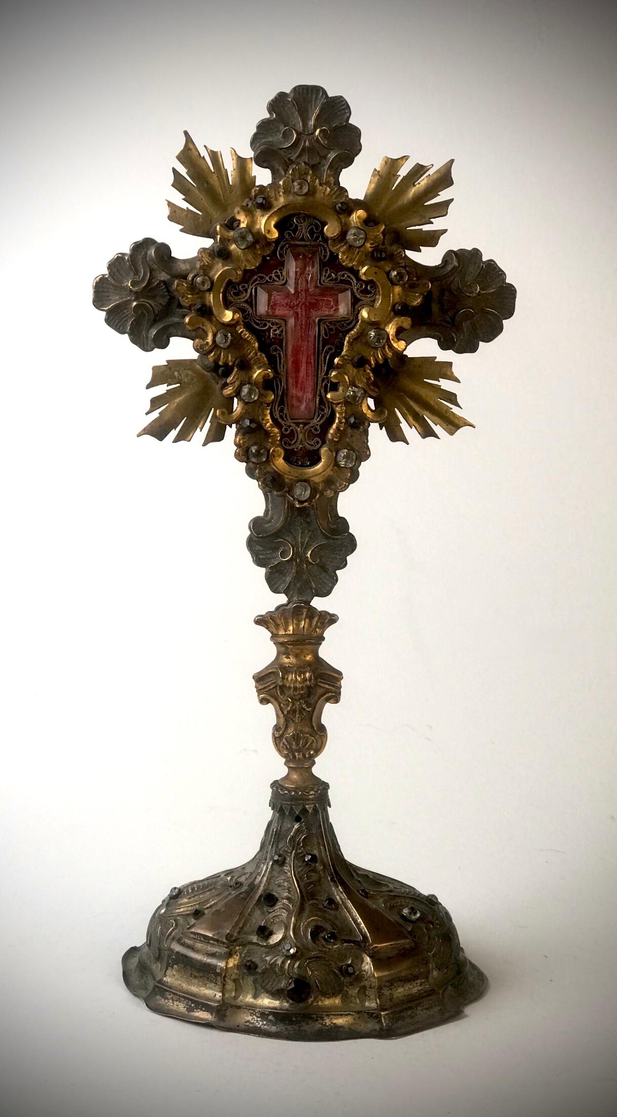 Italian Baroque 18th Century Rock Crystal True Cross Reliquary Relic 1