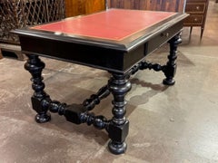 Italian Baroque Black Lacquered Writing Table with Red Leather Top