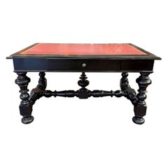 Italian Baroque Black Lacquered Writing Table with Red Leather Top