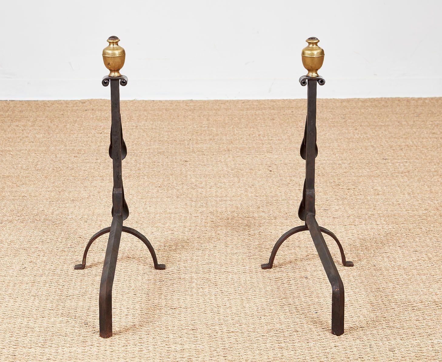 Italian Baroque Brass and Iron Shell Andirons For Sale 8