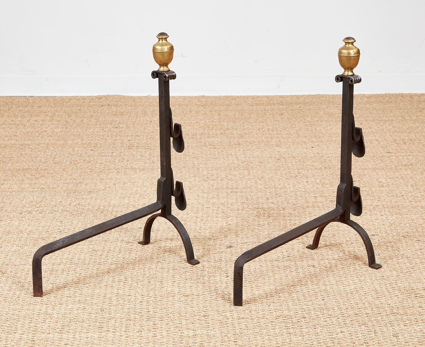 Italian Baroque Brass and Iron Shell Andirons For Sale 9