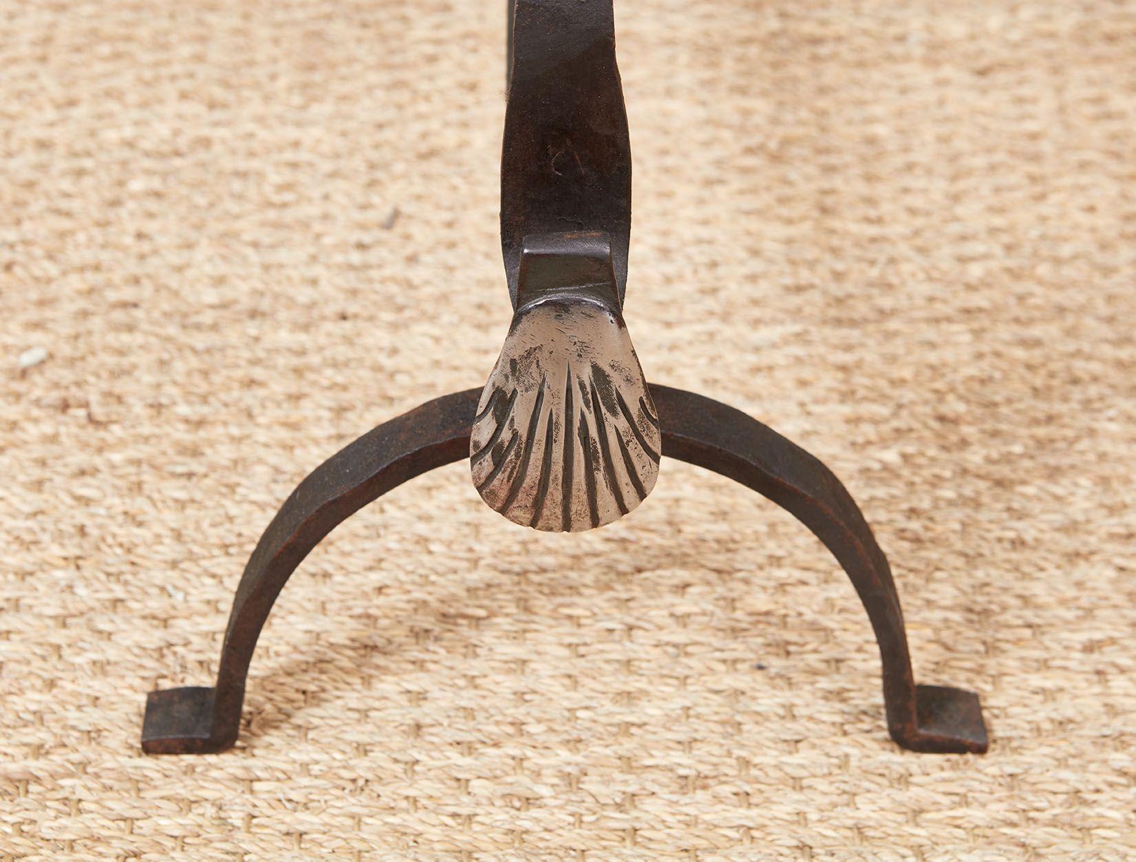 Italian Baroque Brass and Iron Shell Andirons For Sale 1