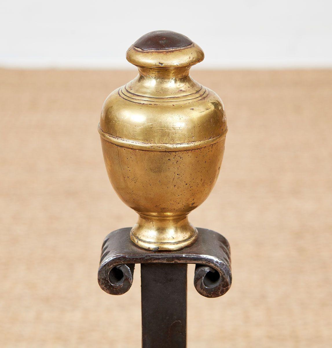 Italian Baroque Brass and Iron Shell Andirons For Sale 5