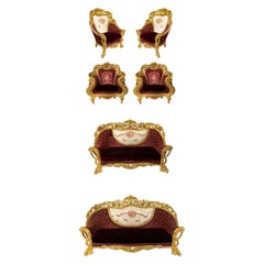 Italian Baroque Burgundy 6-Piece Living Room Set