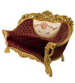 Settee baroque italienne touffetée bordeaux