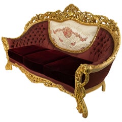 Vintage Italian Baroque Burgundy Tufted Settee