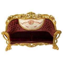 Italian Baroque Burgundy Tufted Settee