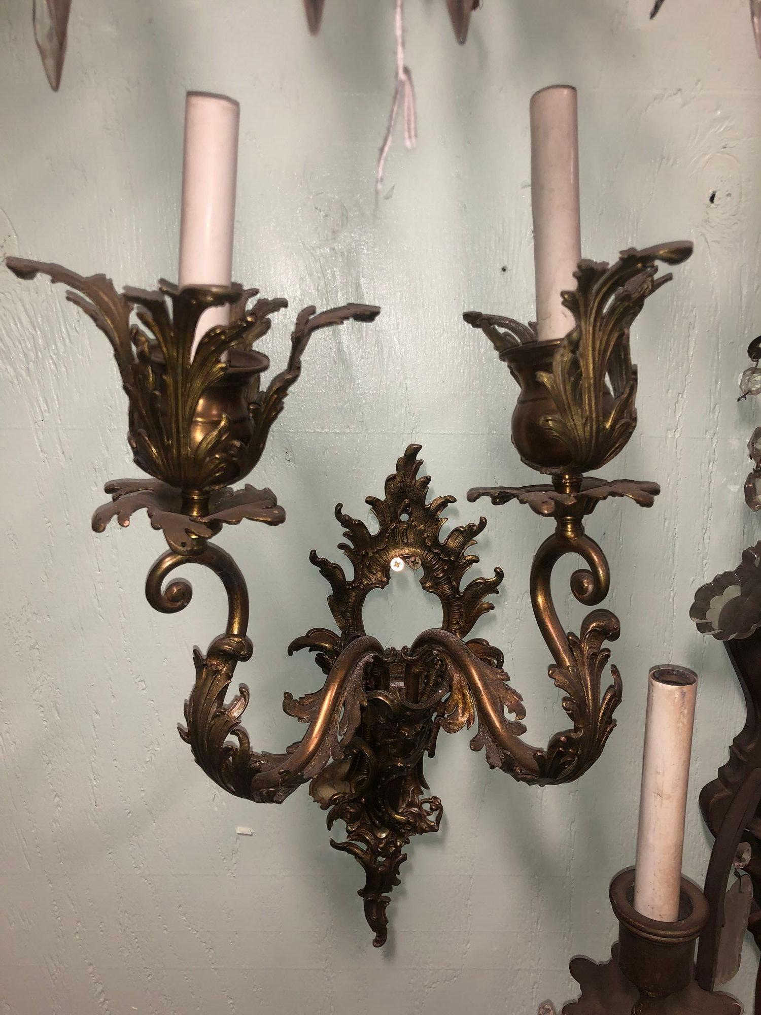 Bronze Italian Baroque Candelabra Style Wall Sconce, Pair For Sale