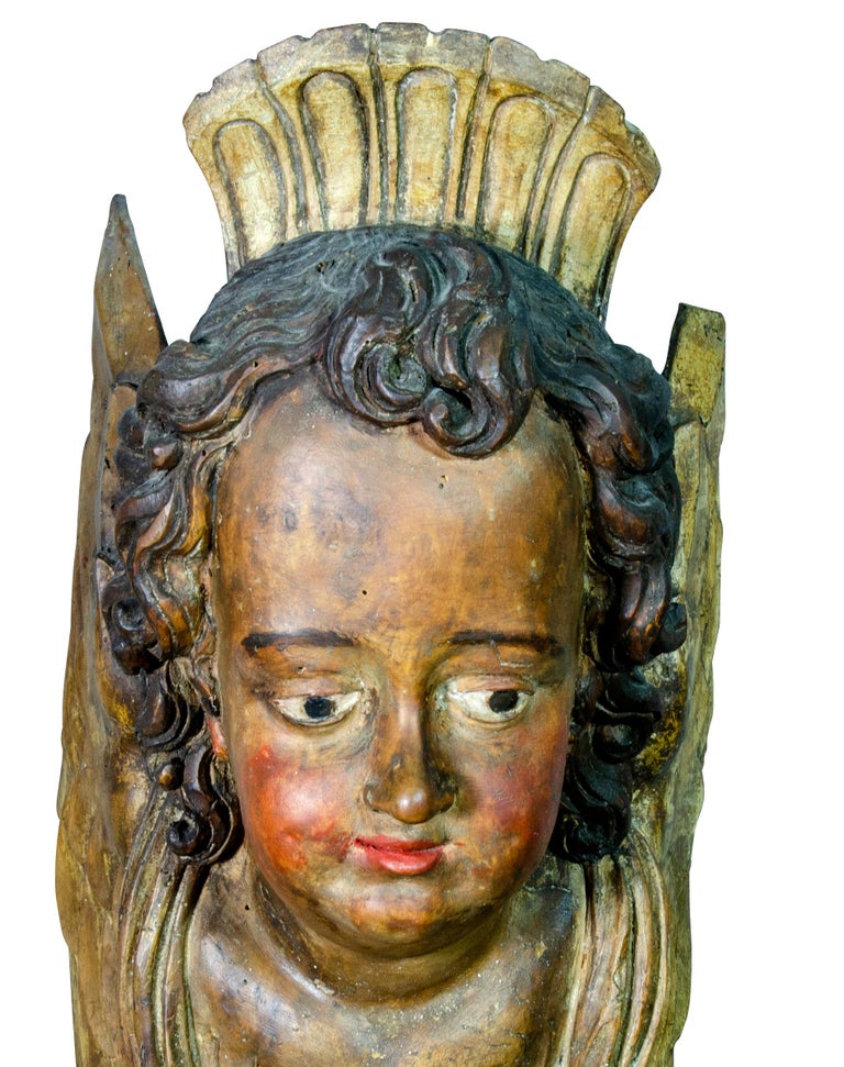Italian Baroque Carved and Painted Cherub For Sale 5