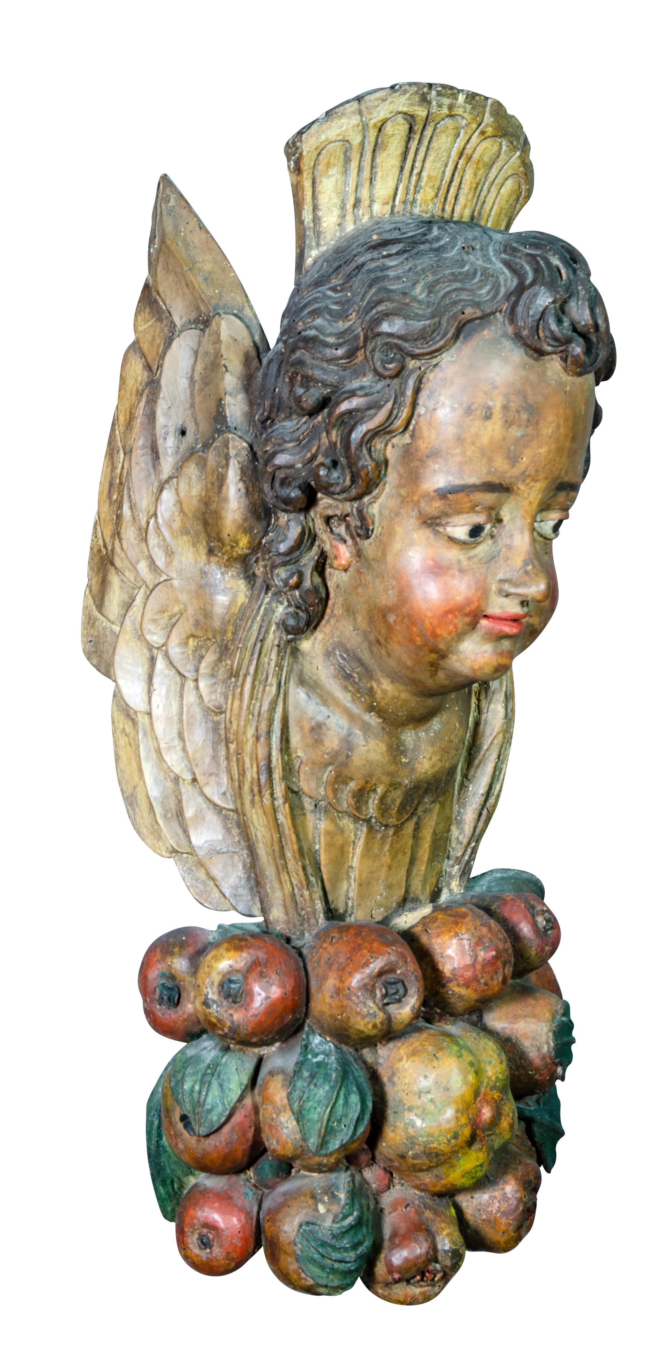 17th Century Italian Baroque Carved and Painted Cherub