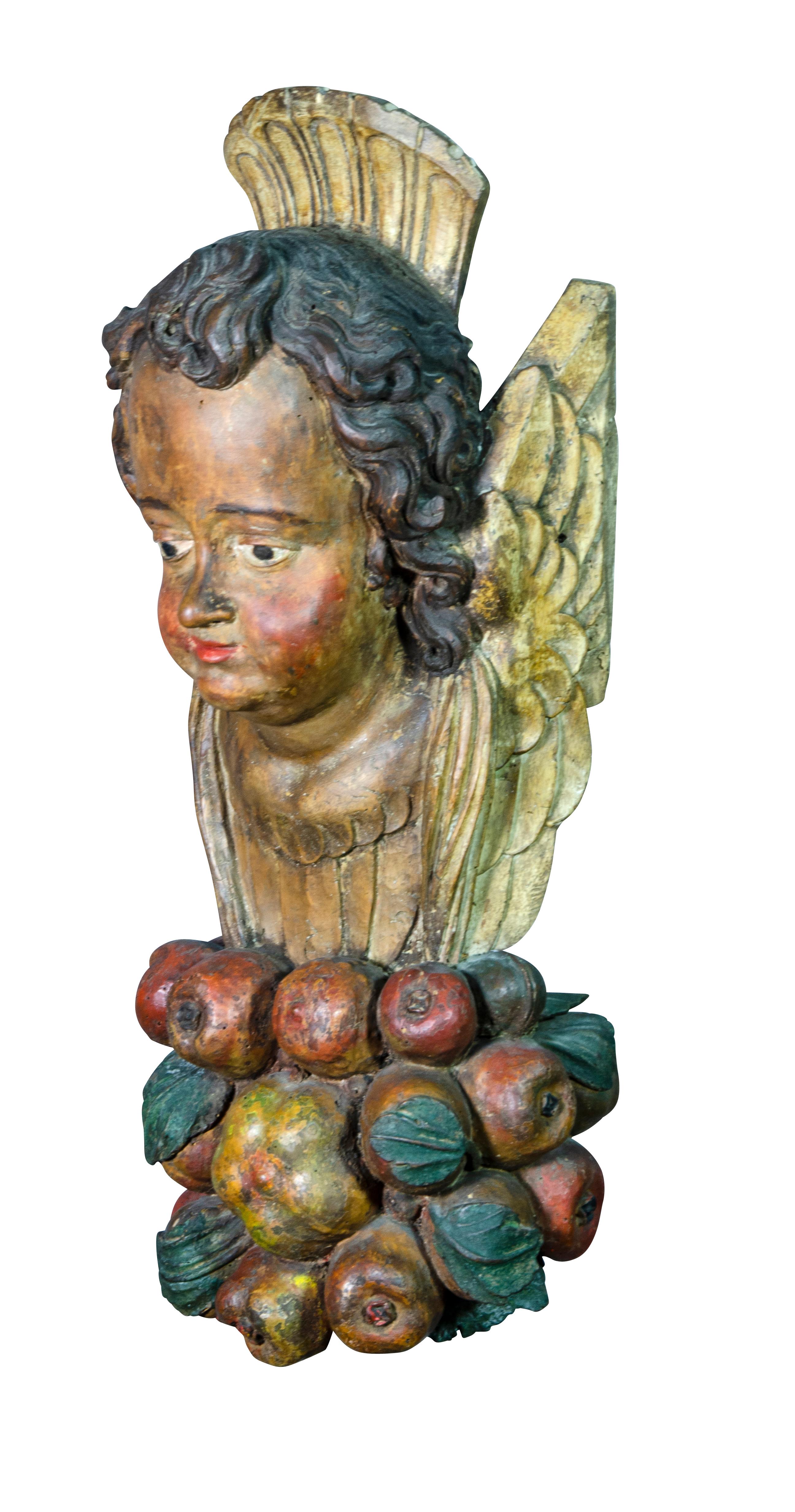 Wood Italian Baroque Carved and Painted Cherub