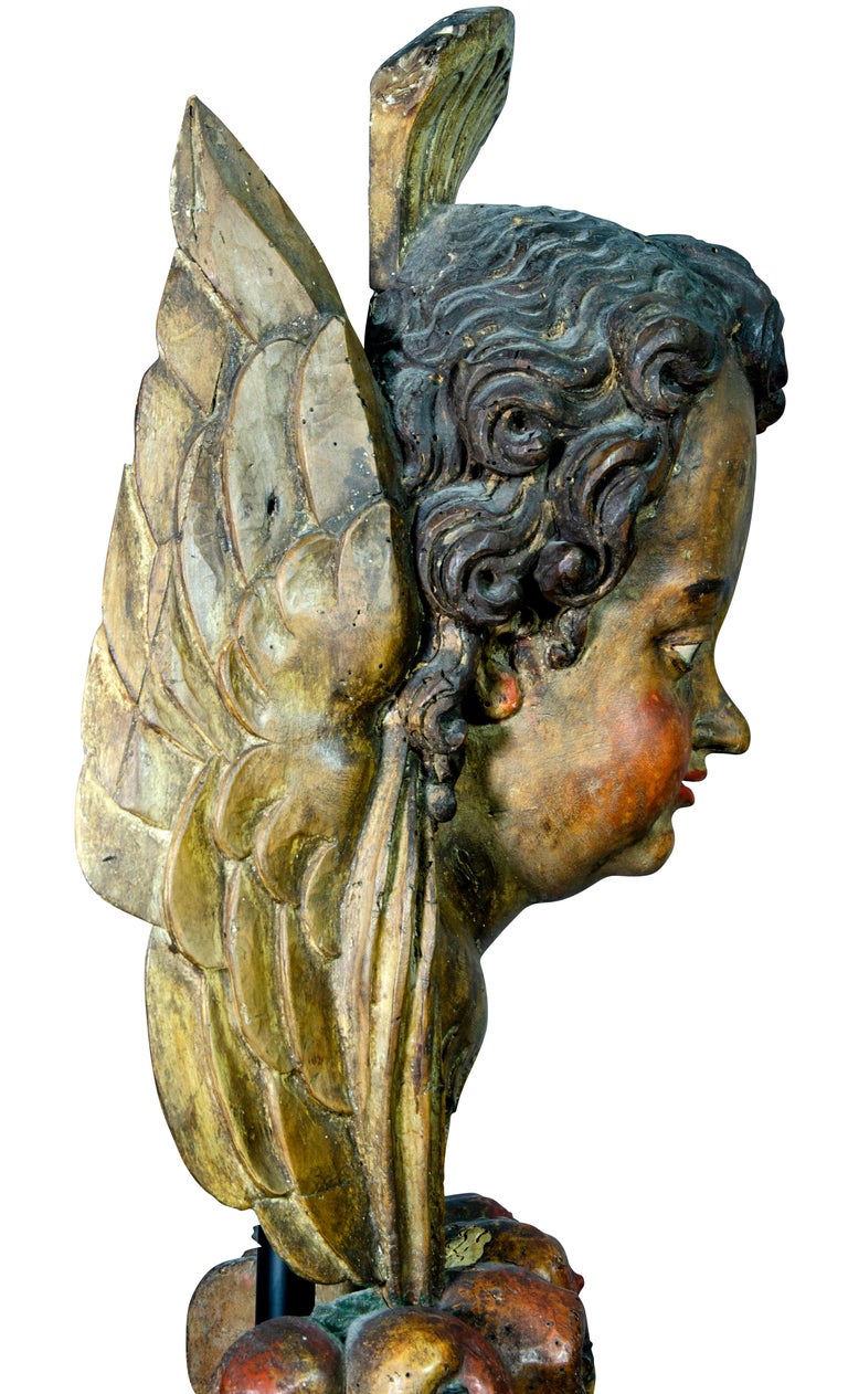 Italian Baroque Carved and Painted Cherub For Sale 3