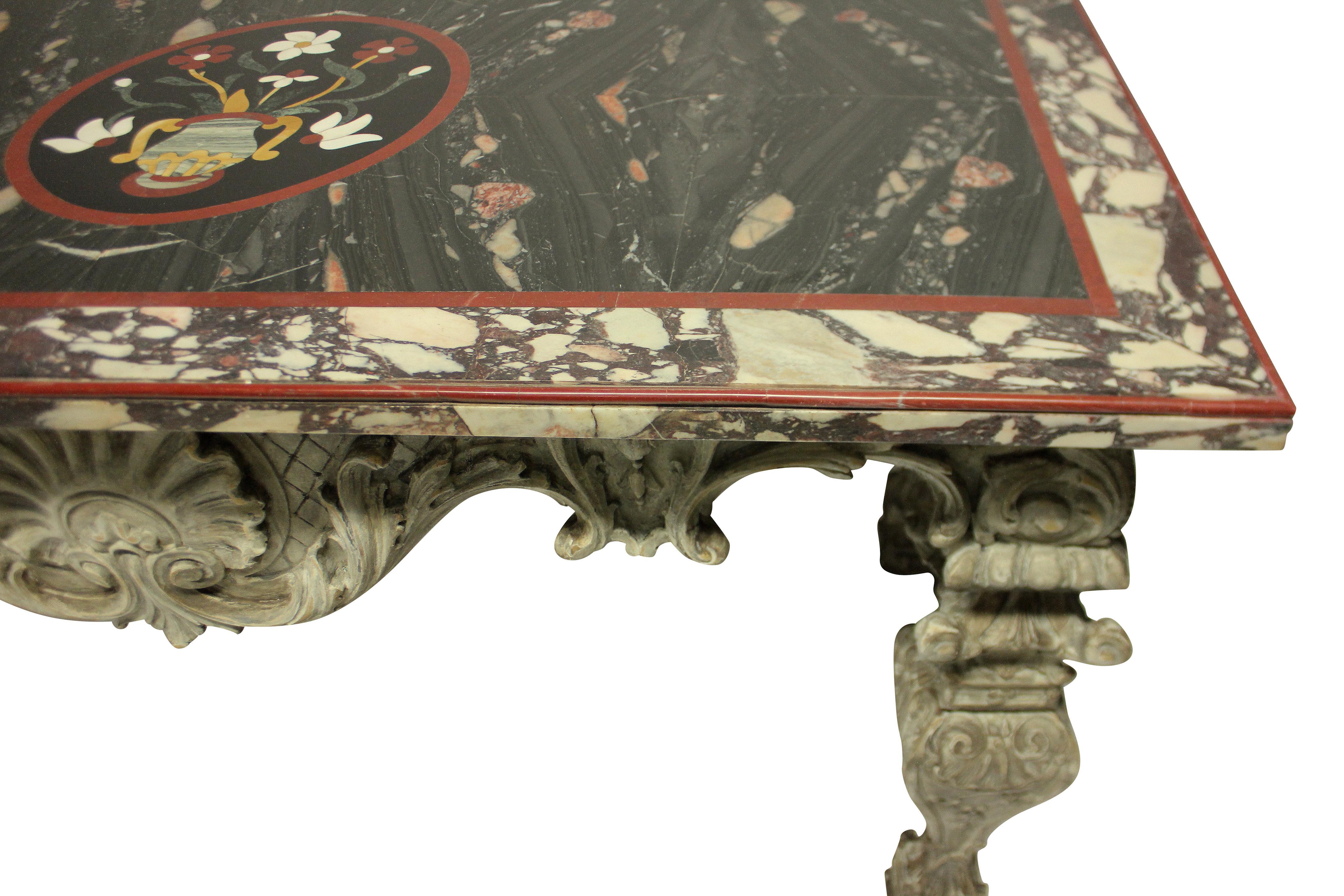 Italian Baroque Carved and Painted Pietra Dura Centre Table In Good Condition In London, GB