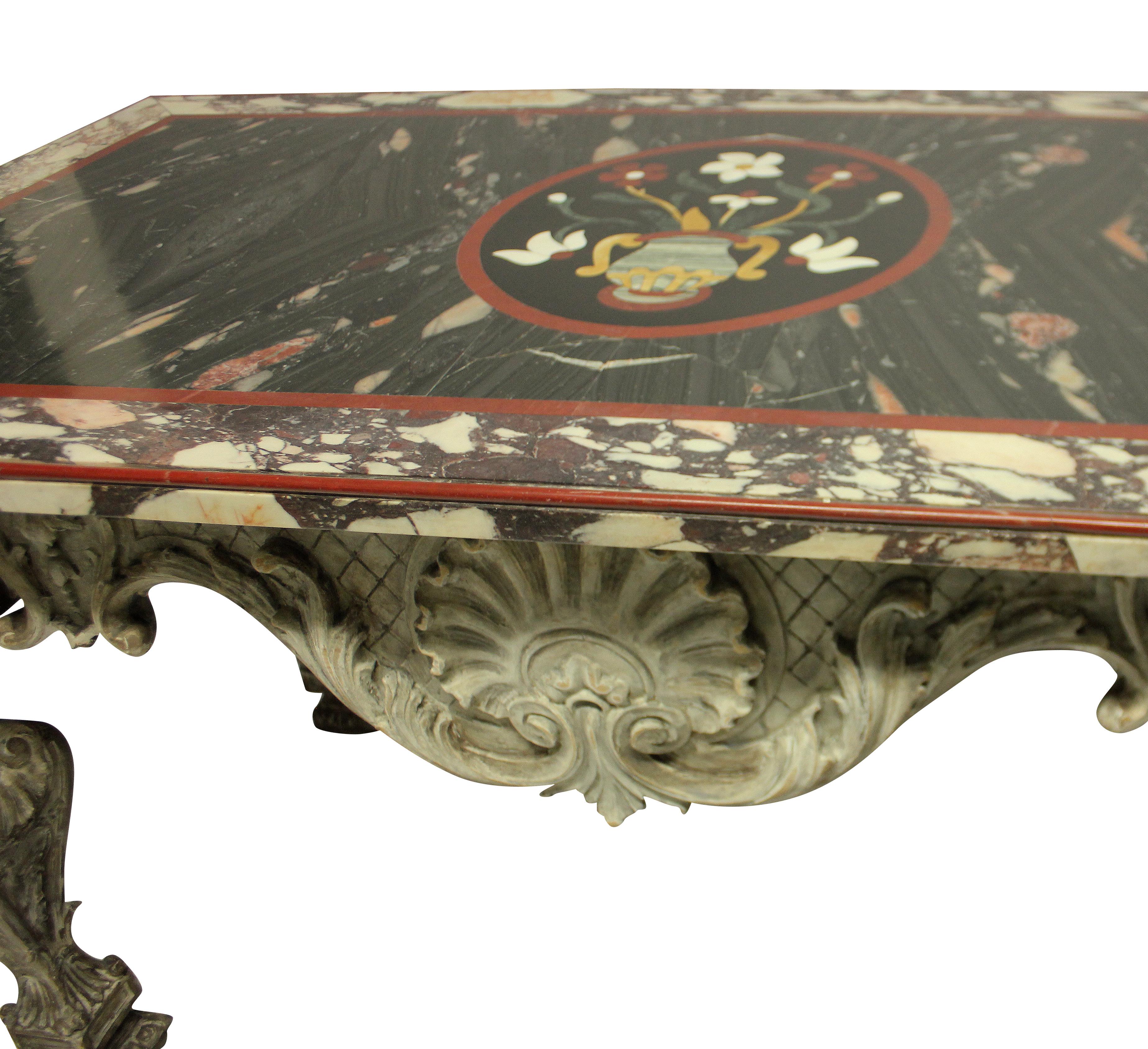 Italian Baroque Carved and Painted Pietra Dura Centre Table 1