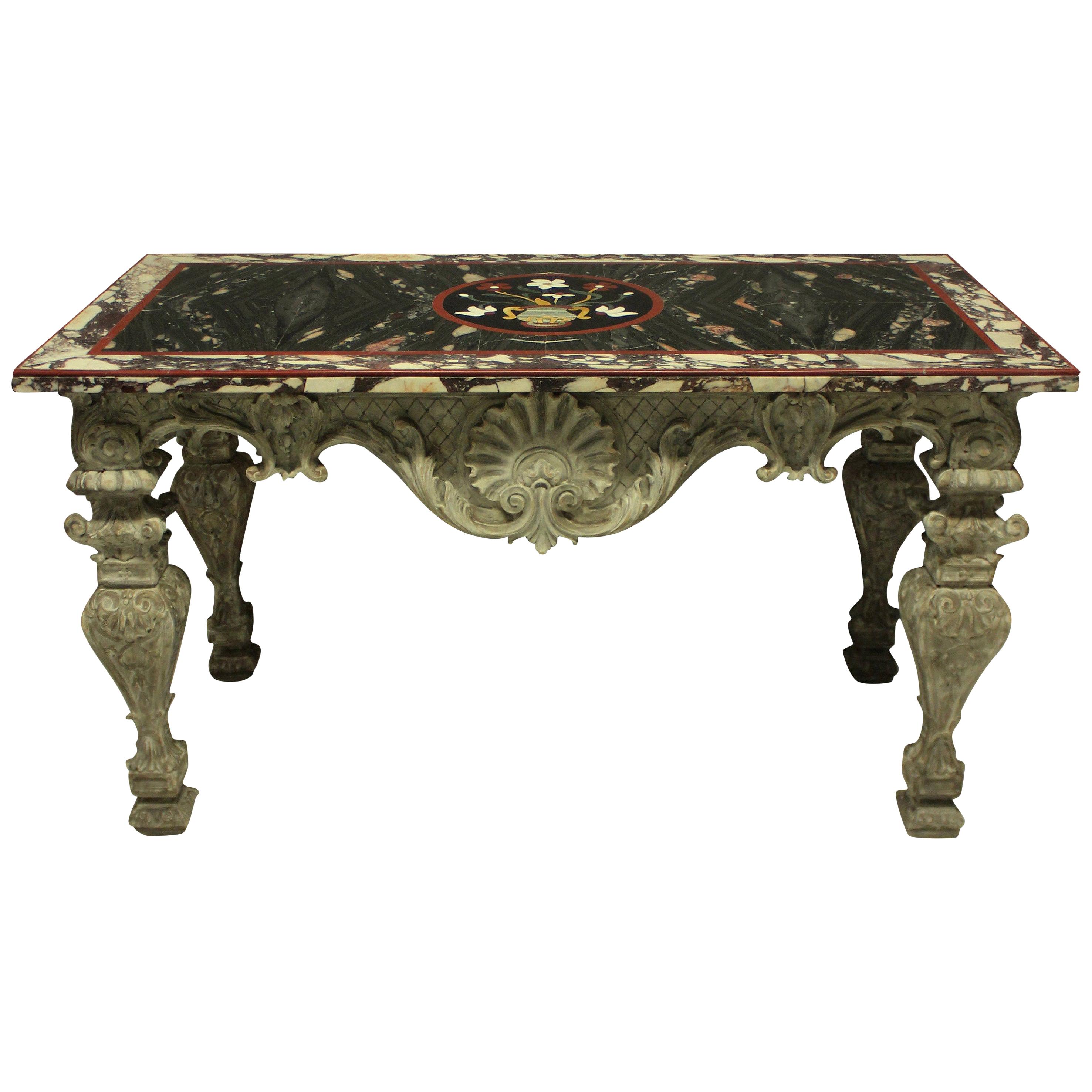 Italian Baroque Carved and Painted Pietra Dura Centre Table
