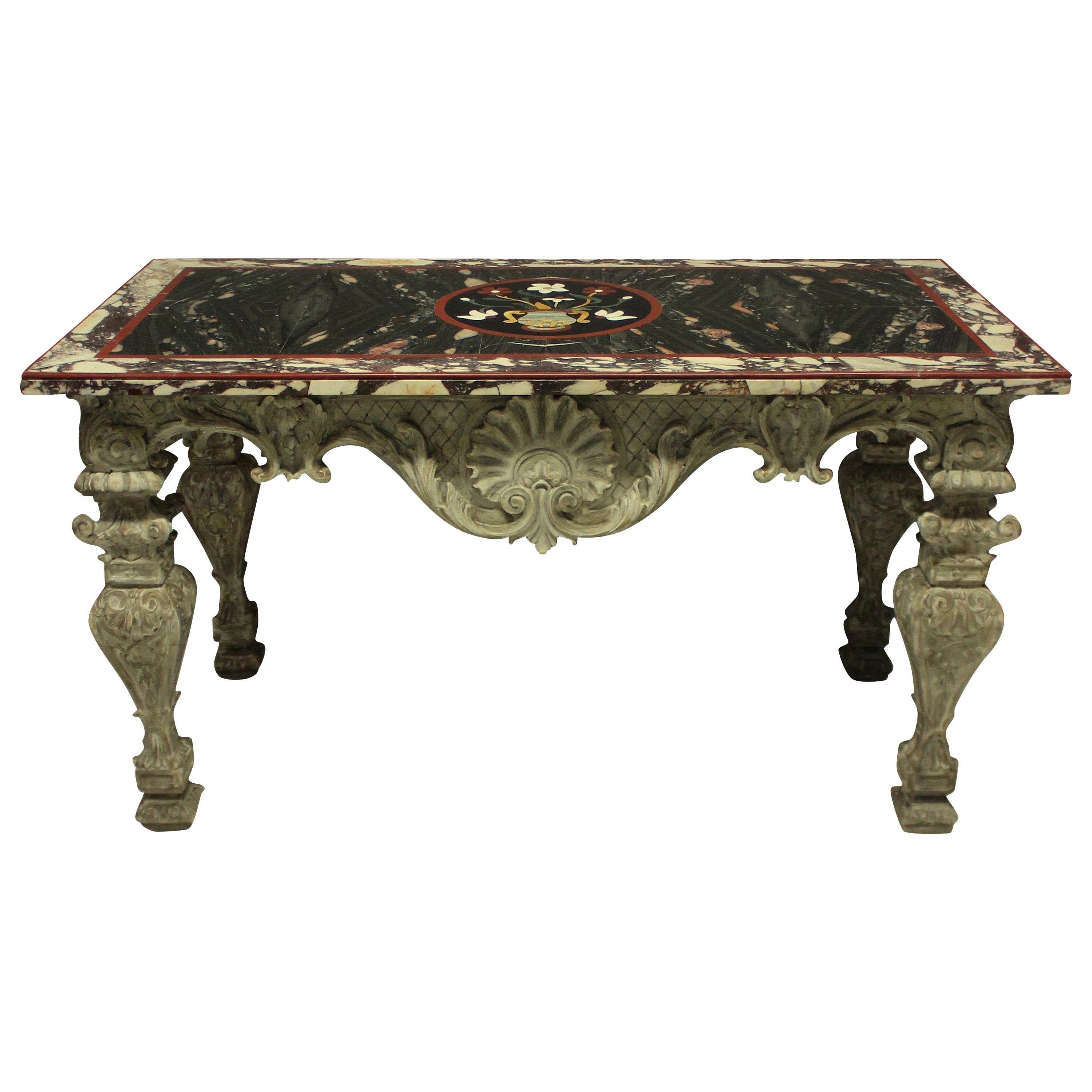 Italian Baroque Carved and Painted Pietra Dura Centre Table