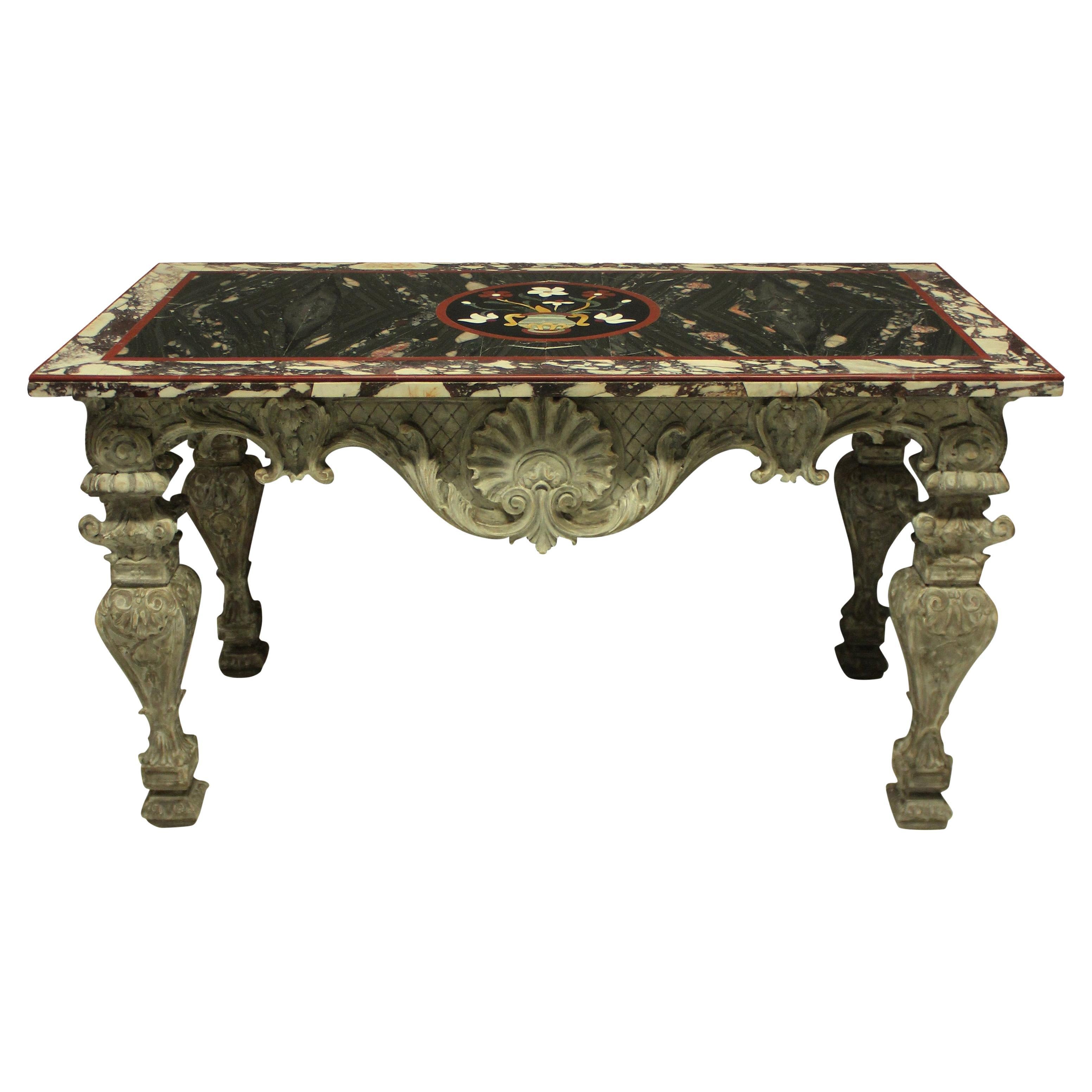Italian Baroque Carved and Painted Pietra Dura Centre Table