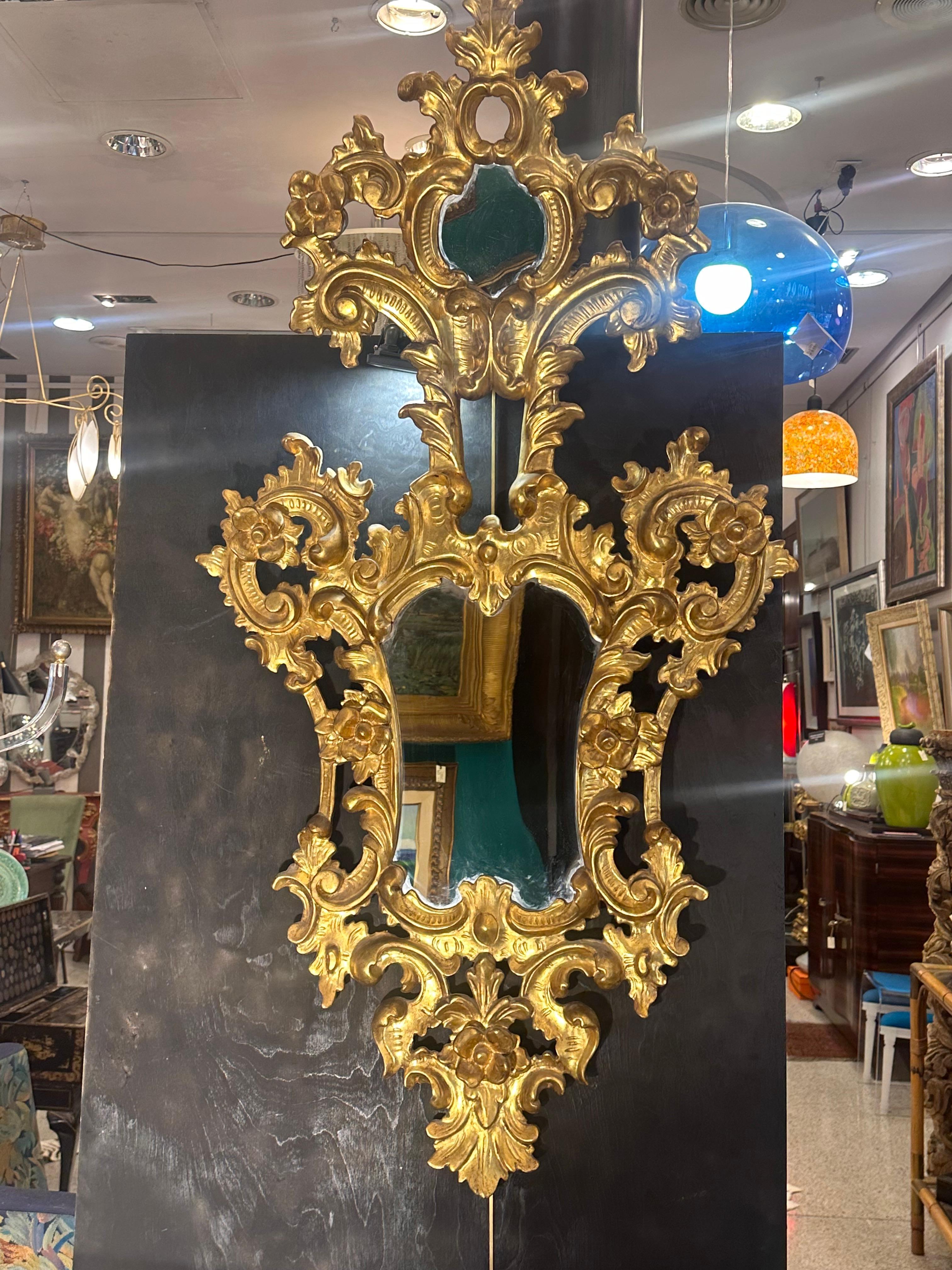 Italian Baroque Carved Gilded-wood Large Mirror or Cornucopia  6