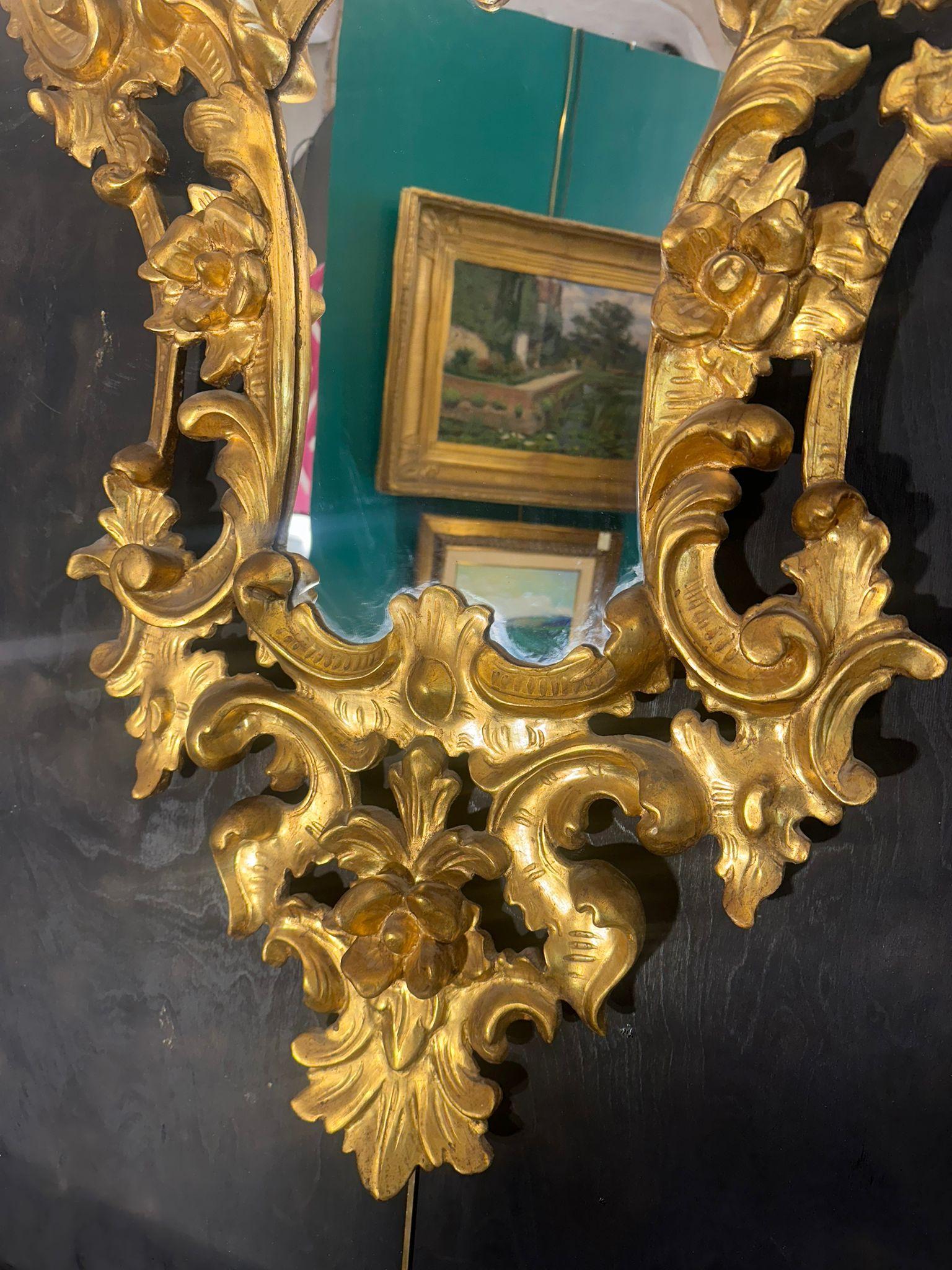 Hand-Crafted Italian Baroque Carved Gilded-wood Large Mirror or Cornucopia 