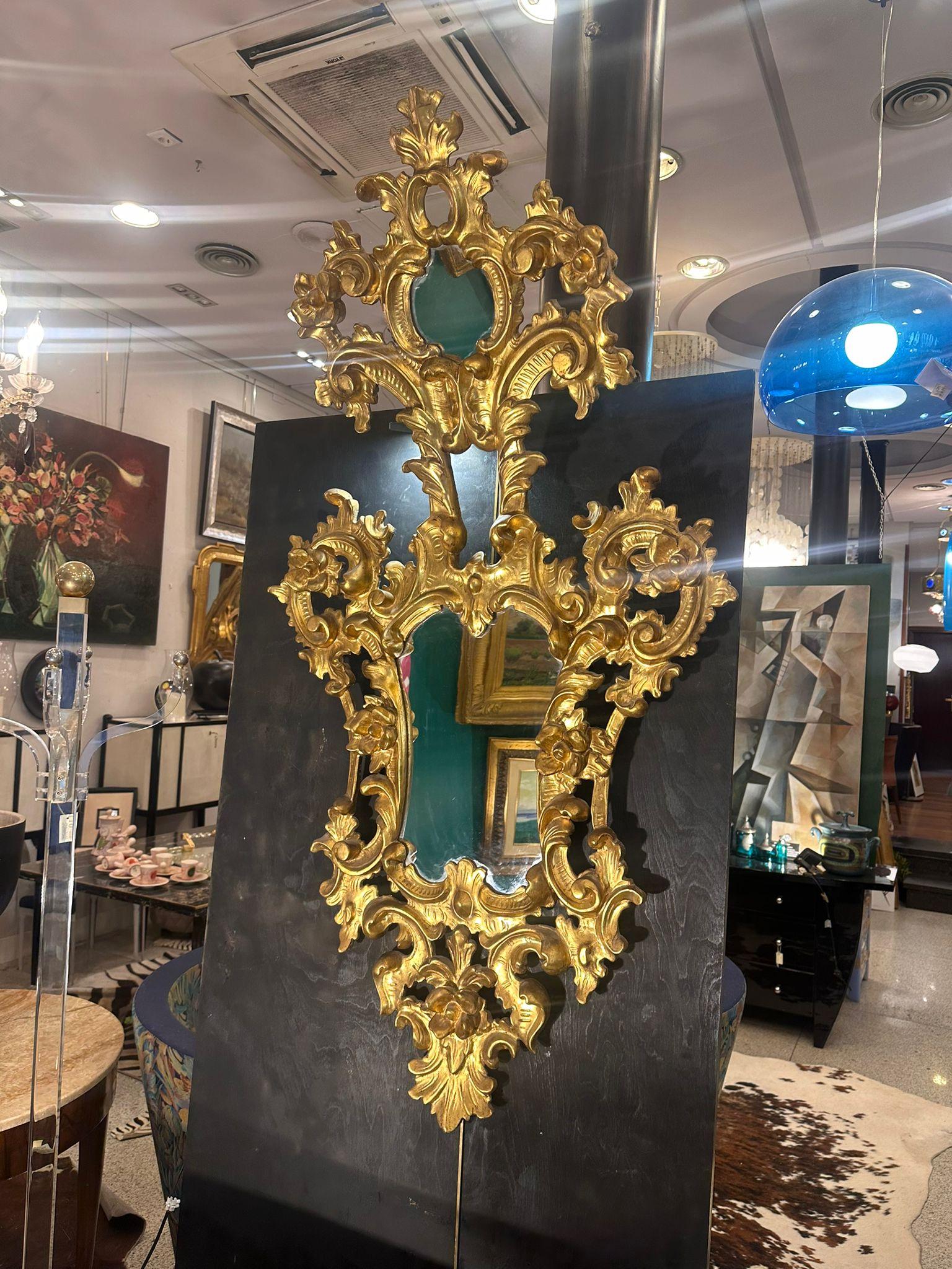 Late 19th Century Italian Baroque Carved Gilded-wood Large Mirror or Cornucopia 