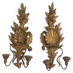 Italian Baroque Carved Gilt Wood Wall Sconces - A Pair