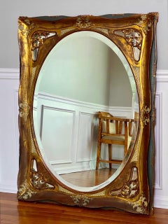 Italian Baroque Carved Giltwood and Paint Decorated Beveled Rectangular Mirror