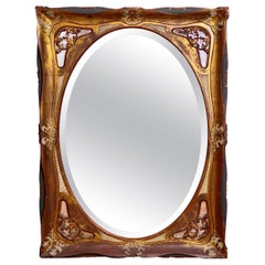 Italian Baroque Carved Giltwood and Paint Decorated Beveled Rectangular Mirror
