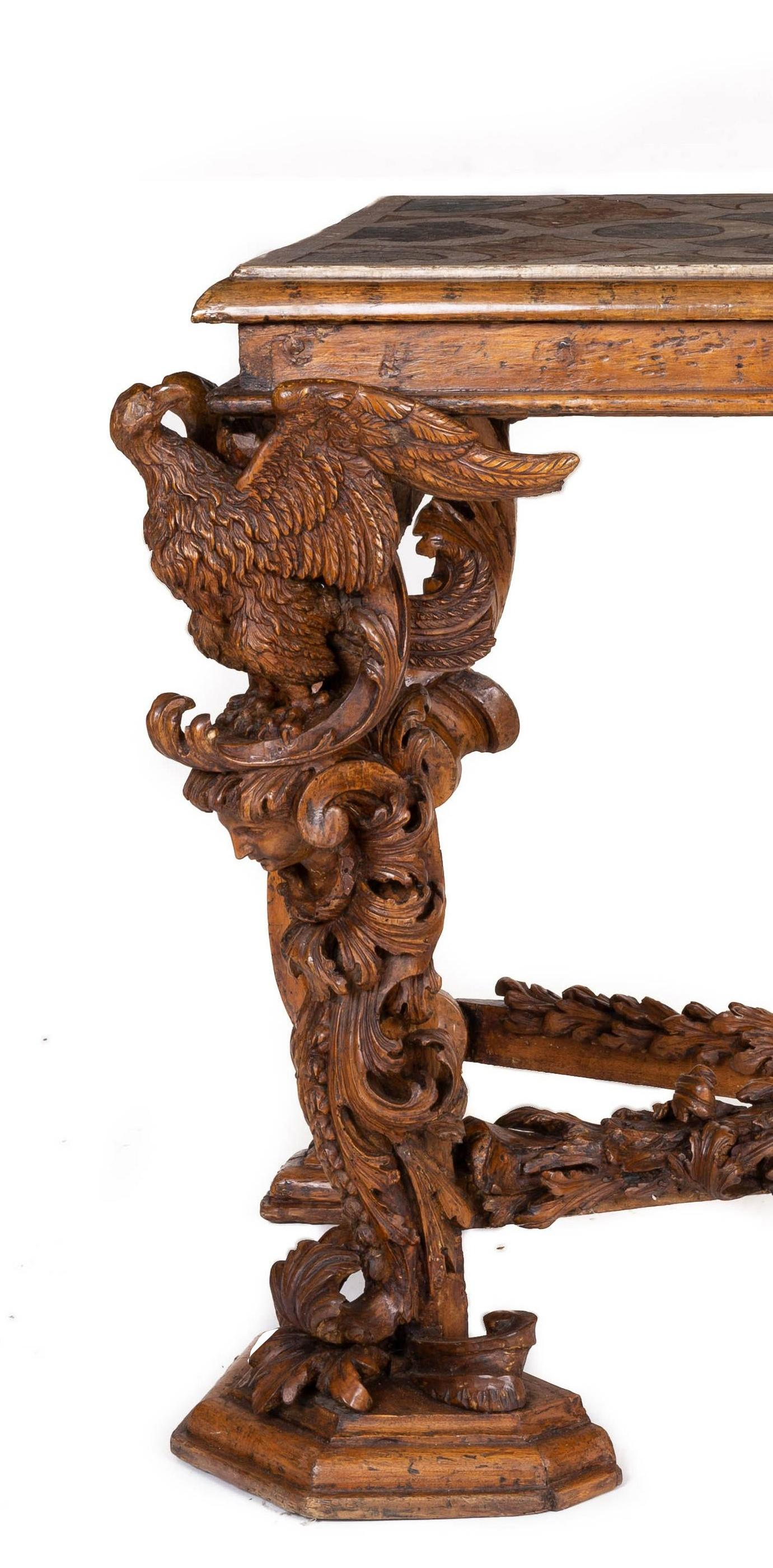 Italian Baroque Carved Walnut Side Console Table, 18th Century 6