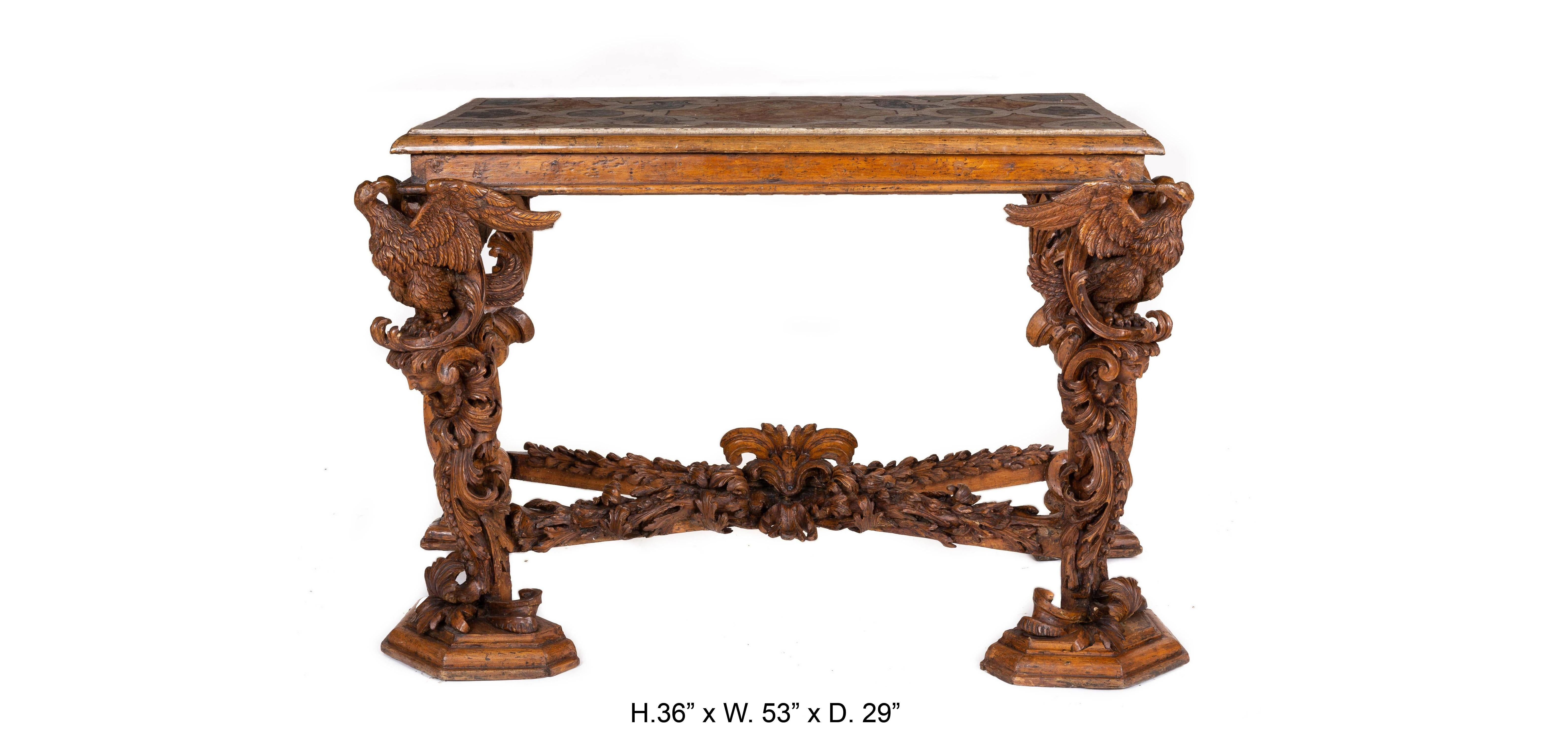 Italian Baroque Carved Walnut Side Console Table, 18th Century 5
