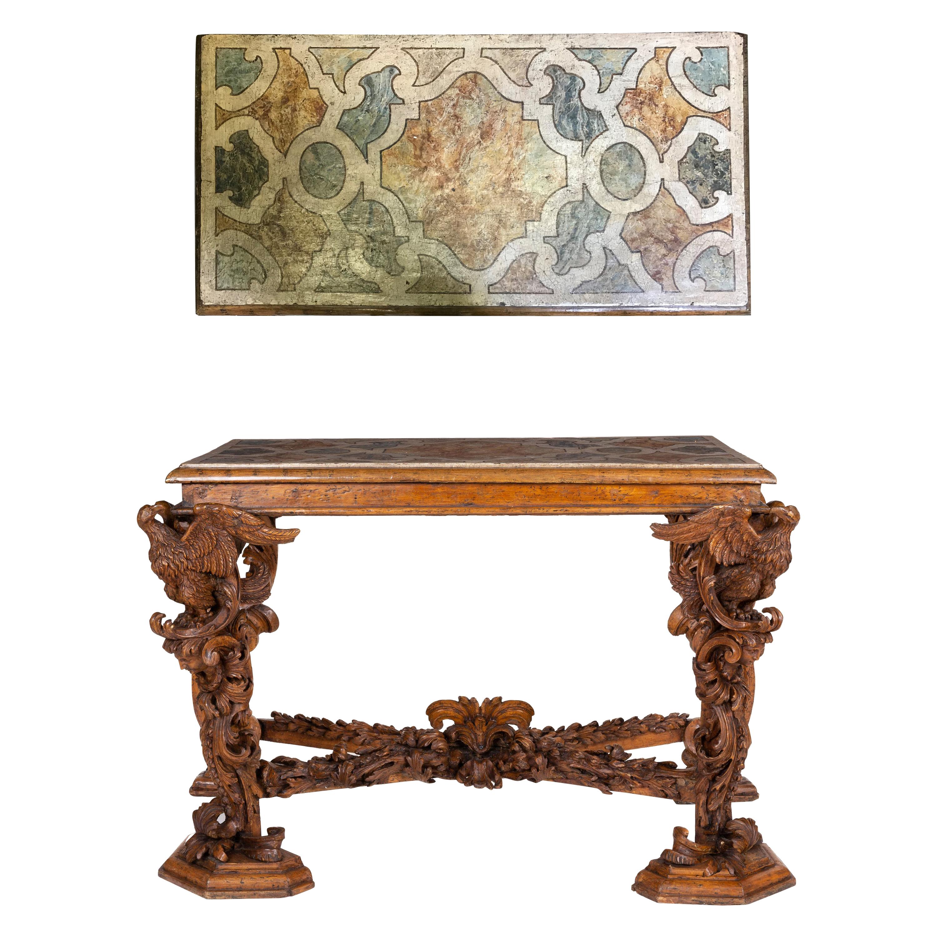 Italian Baroque Carved Walnut Side Console Table, 18th Century