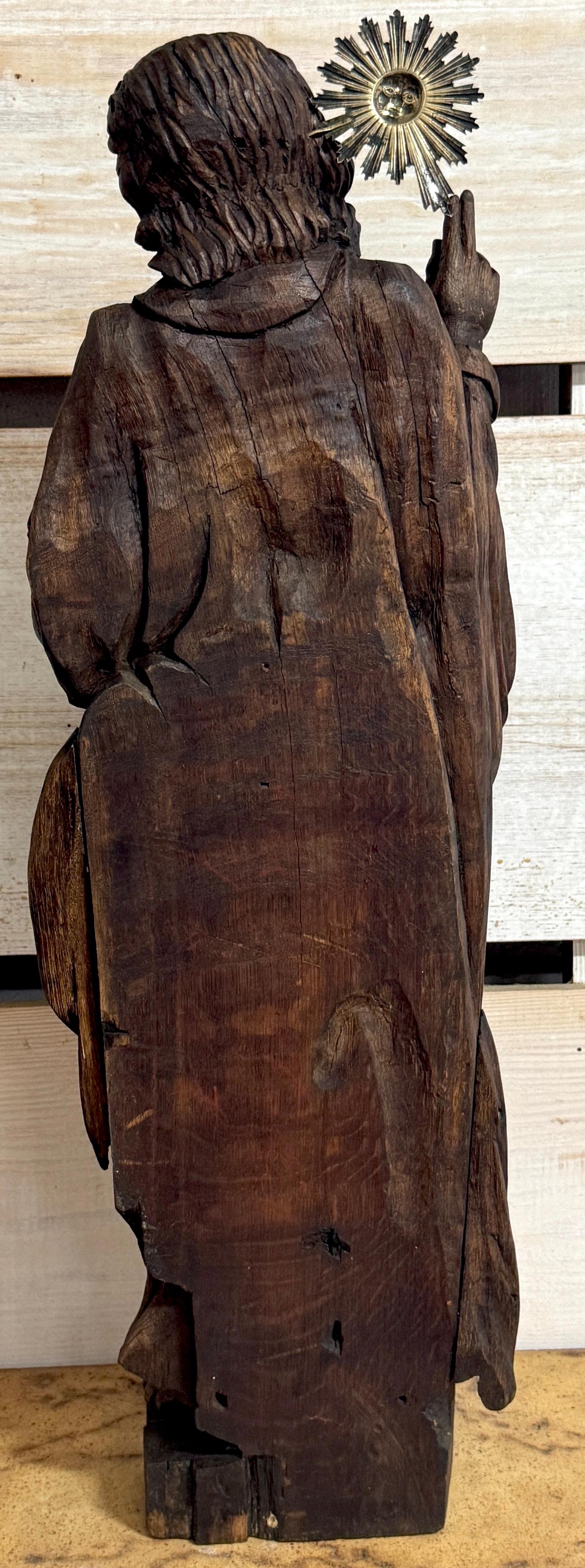 Italian Baroque Carved Walnut & Silver Halo Figure of Jesus / 'Salvator Mundi' 5