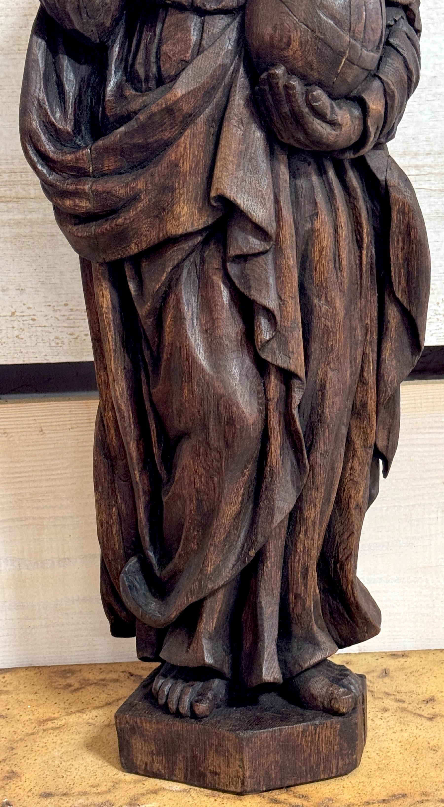 Italian Baroque Carved Walnut & Silver Halo Figure of Jesus / 'Salvator Mundi' In Good Condition In West Palm Beach, FL