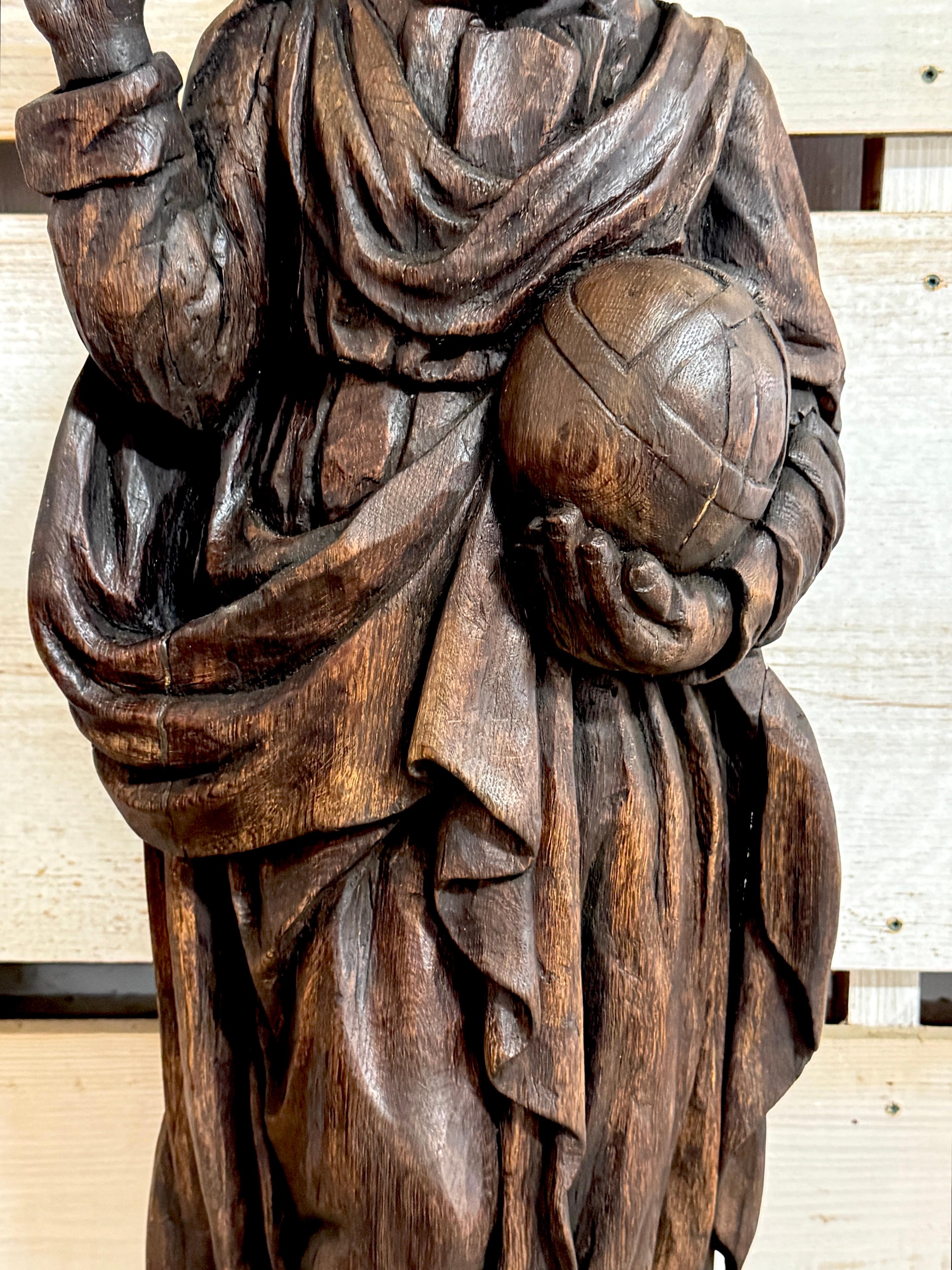 18th Century and Earlier Italian Baroque Carved Walnut & Silver Halo Figure of Jesus / 'Salvator Mundi'