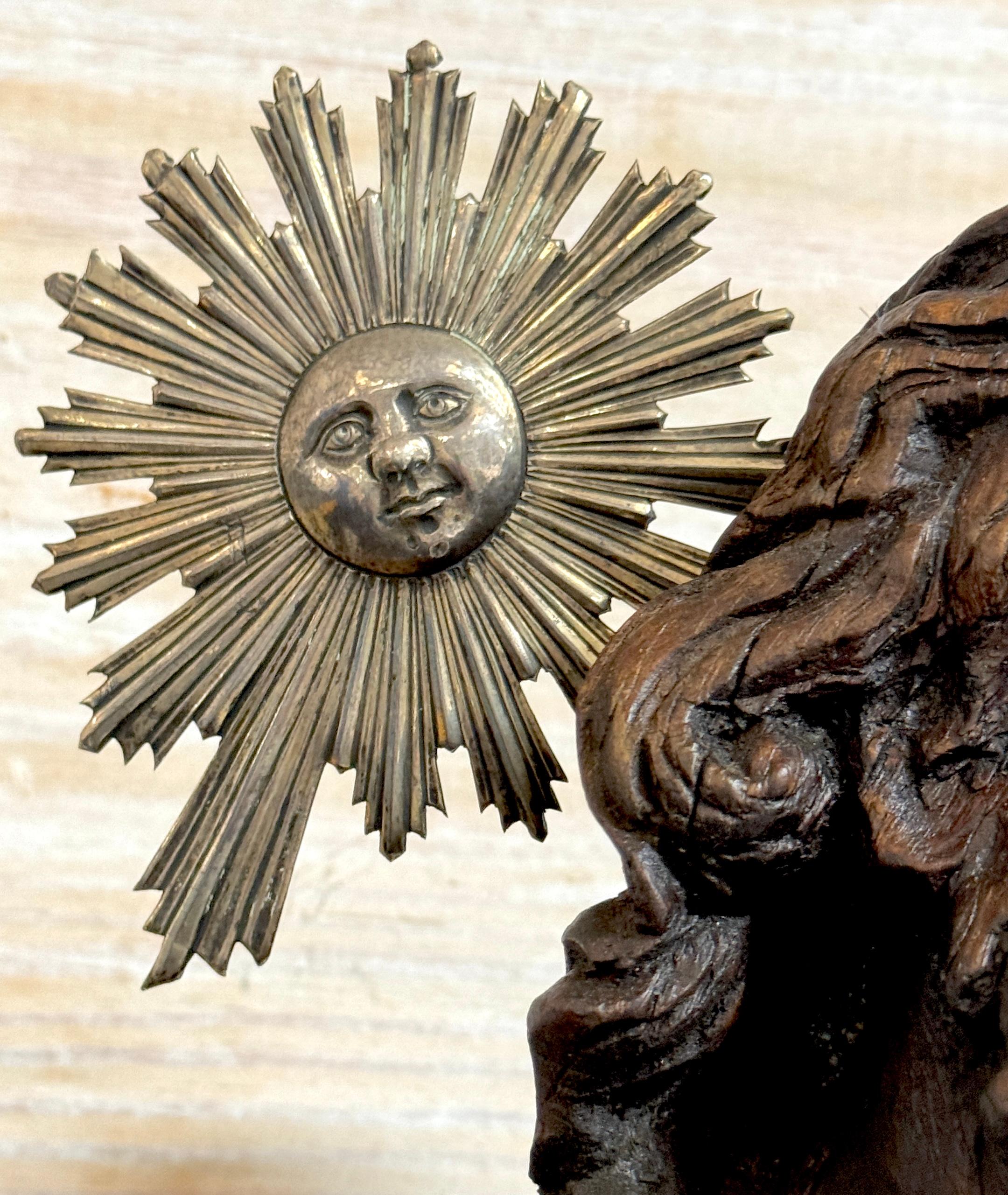 Italian Baroque Carved Walnut & Silver Halo Figure of Jesus / 'Salvator Mundi' 1