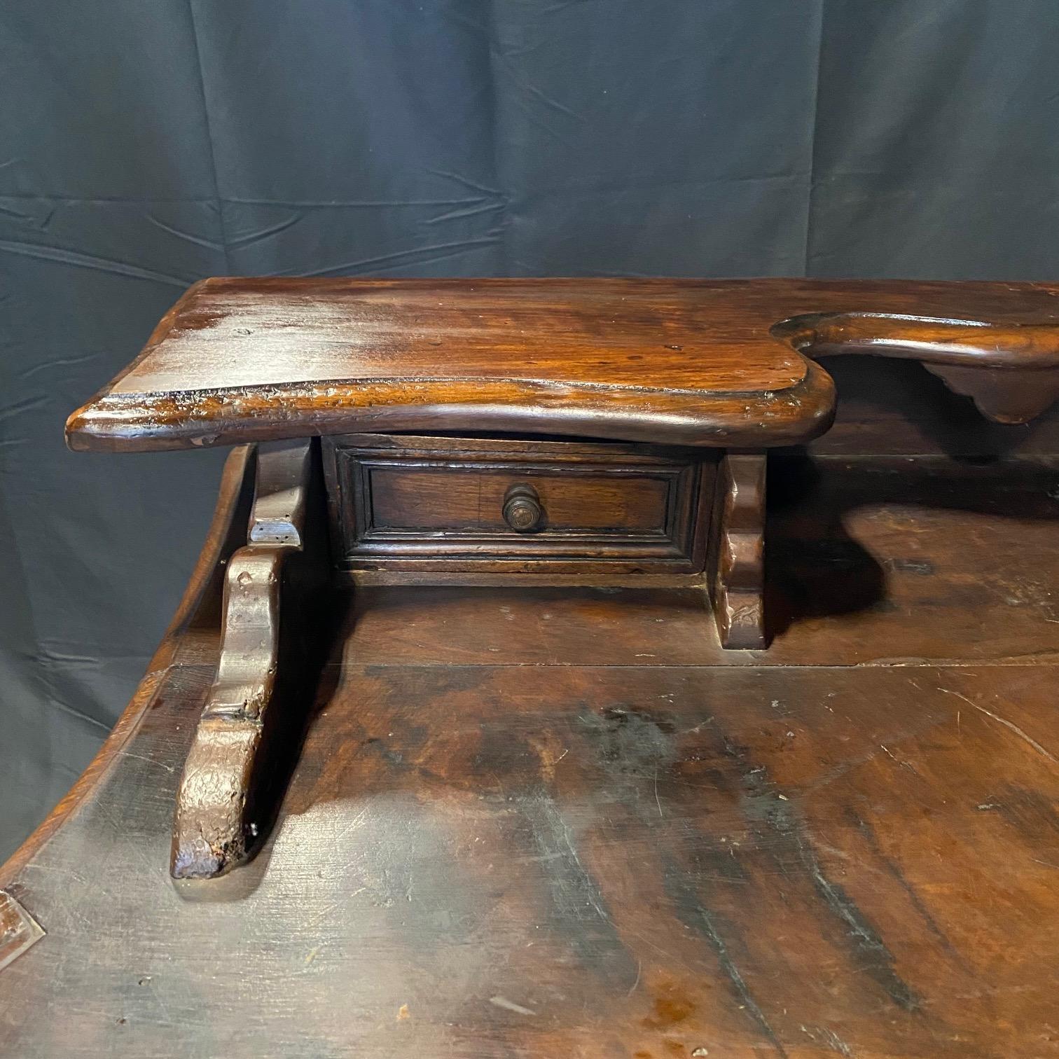 Italian Baroque Carved Walnut Writing Desk with Lyre Base For Sale 5