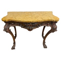 Italian Baroque Carved Wood Console Siena Marble Top Encrusted Nautilus Fossils