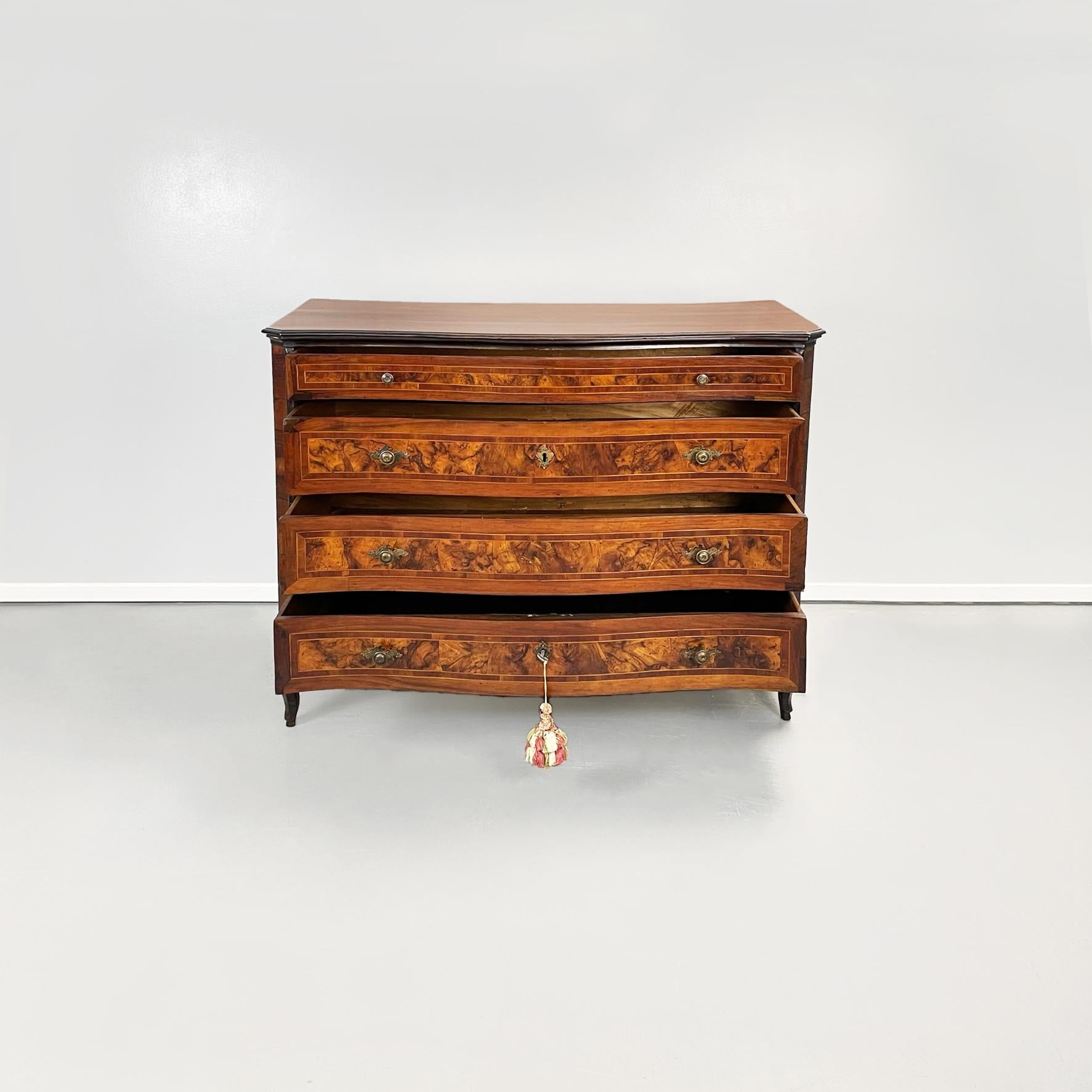 Baroque Italian baroque chests of drawers in wood and metal, 1730-1740s For Sale