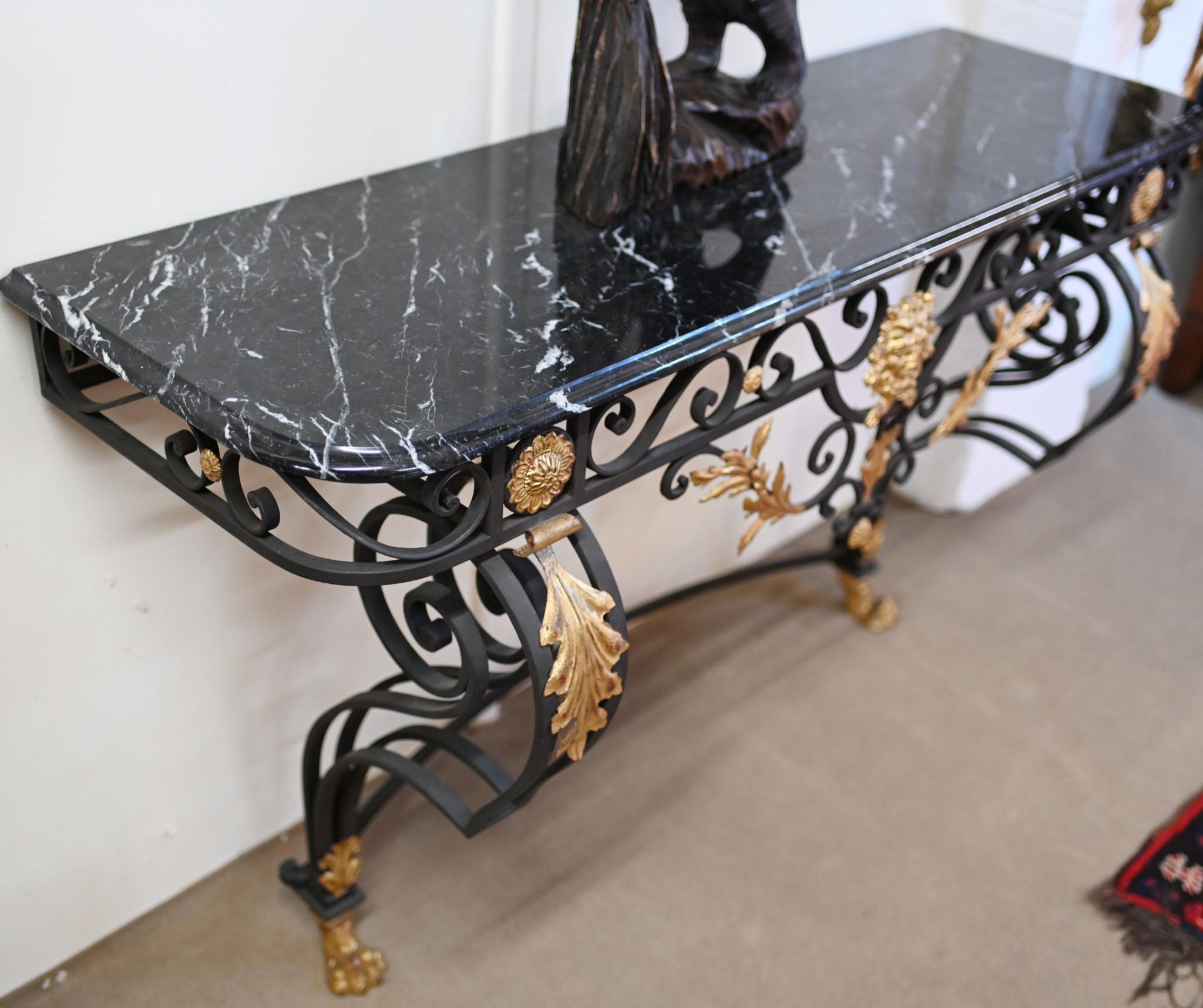 Italian Baroque Console Table Wine Server Iron Marble Top Bacchus For Sale 2