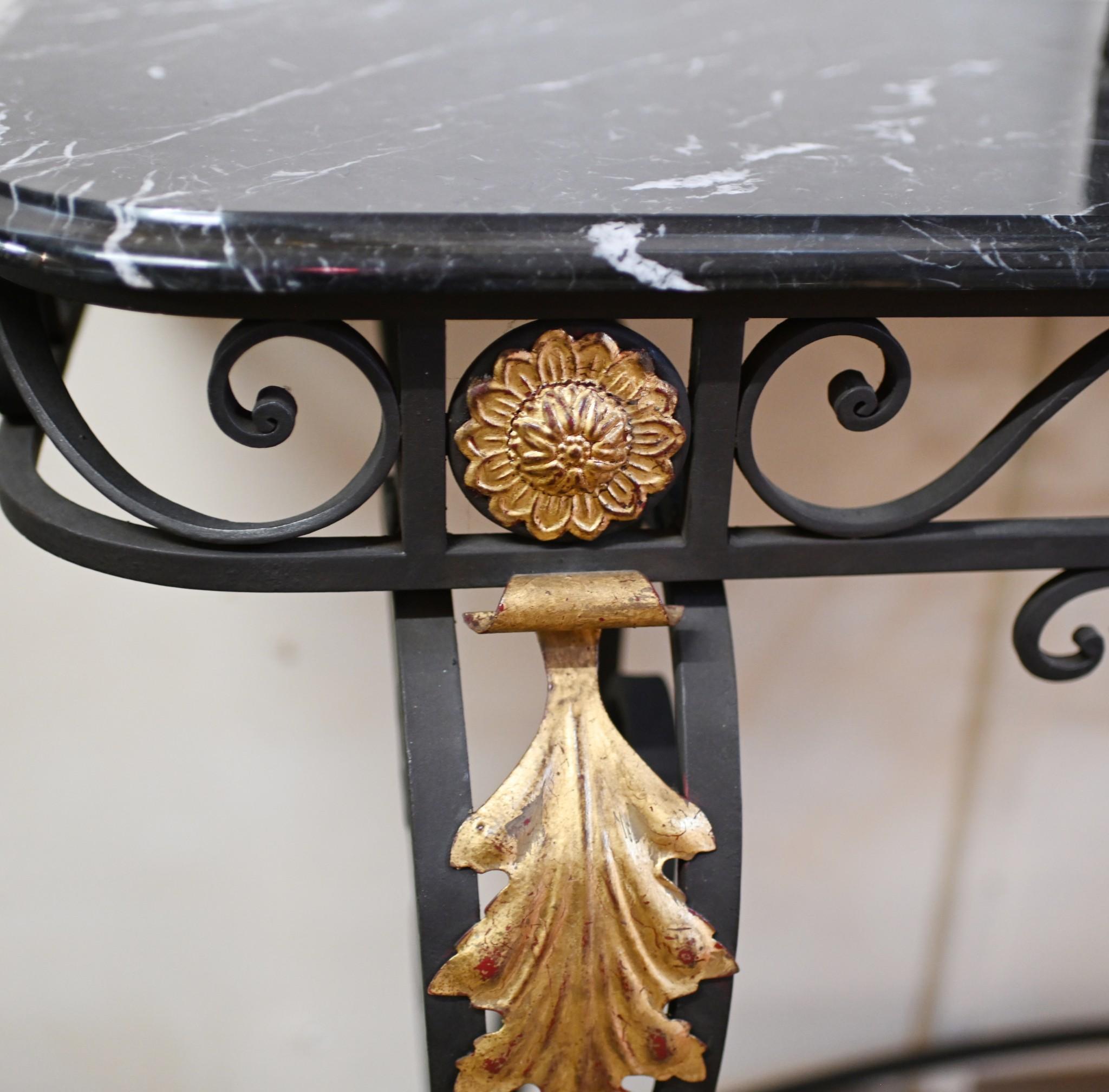 Italian Baroque Console Table Wine Server Iron Marble Top Bacchus For Sale 3