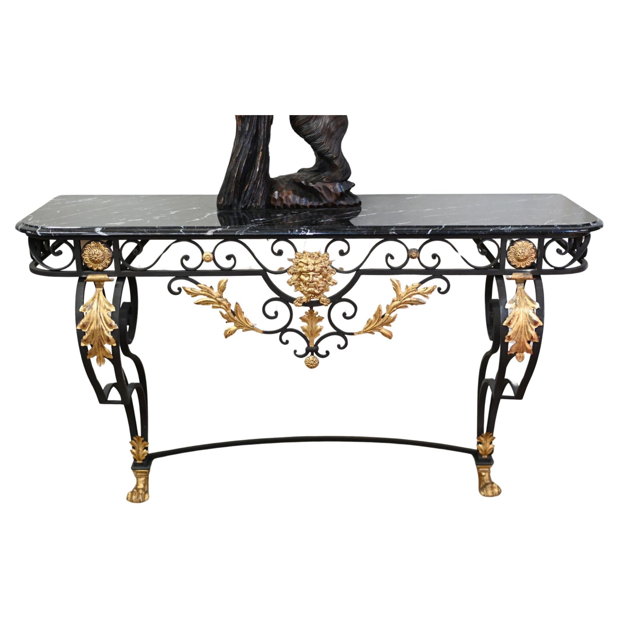 Mesa Consola Barroca Italiana Servidor de Vino Hierro Tapa de Mármol Bacchus