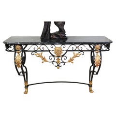 Mesa Consola Barroca Italiana Servidor de Vino Hierro Tapa de Mármol Bacchus