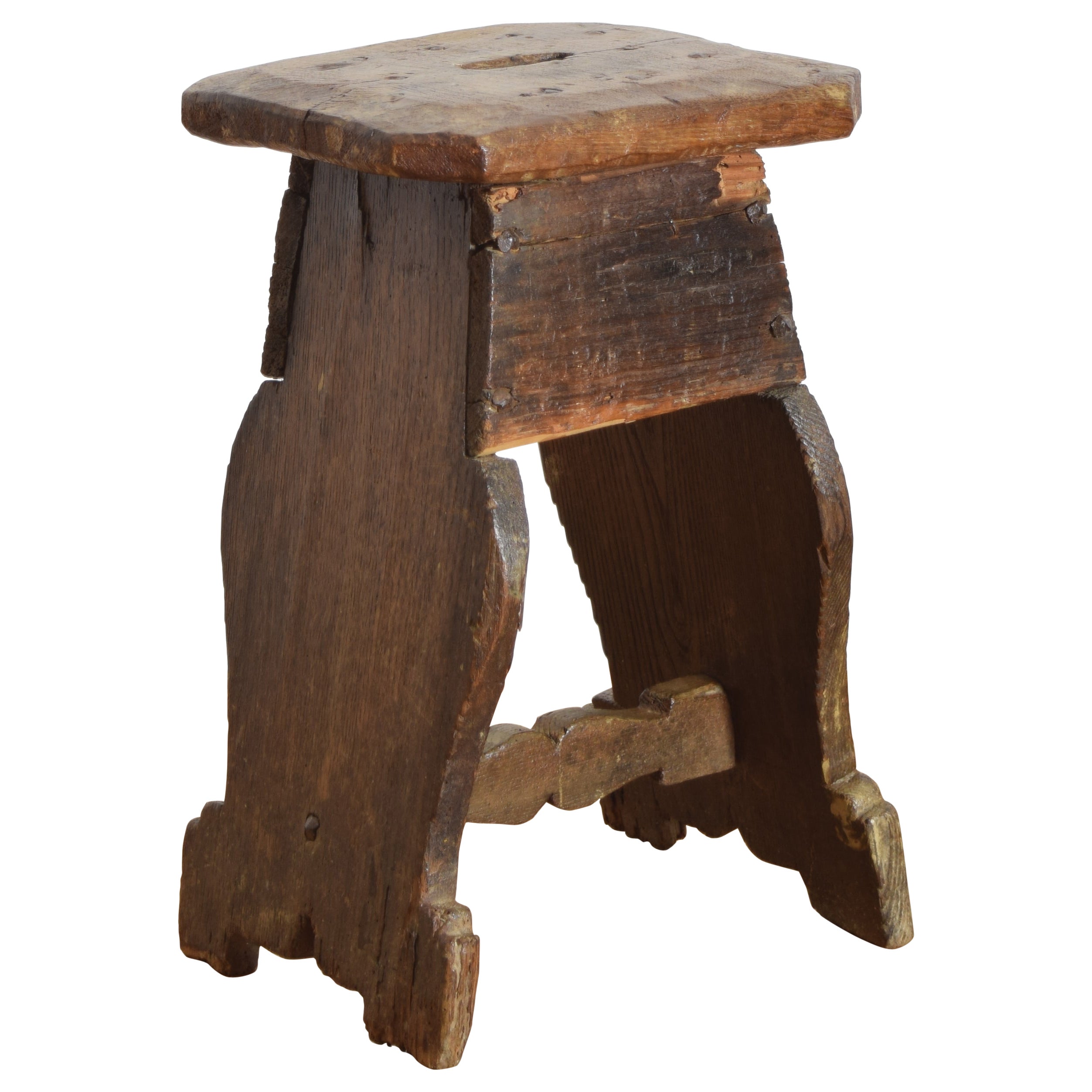 Tabouret baroque italien en bois de pin foncé, milieu du XVIIe siècle