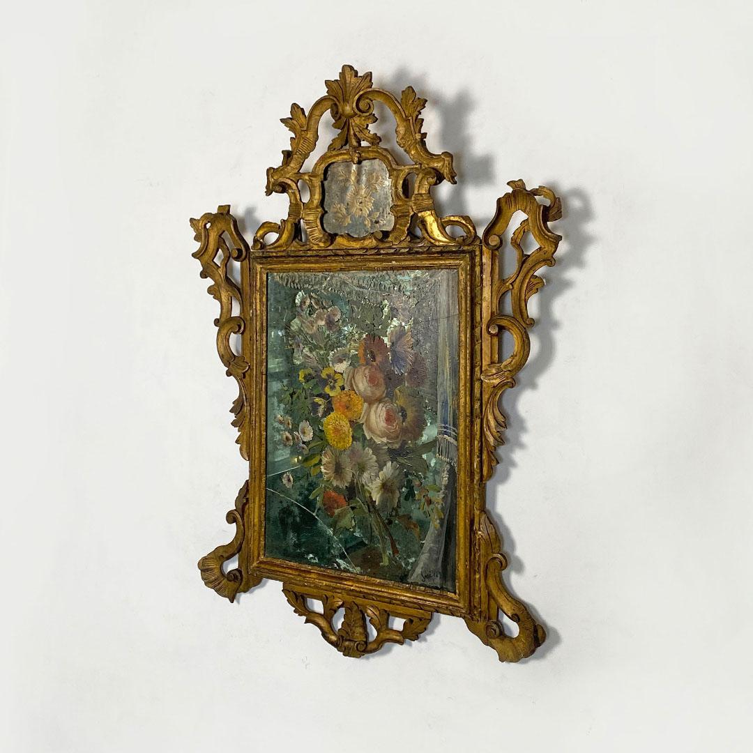 Italian Baroque Decorative Mirror, Gilt Frame and Painted, Eighteenth Century In Good Condition In MIlano, IT